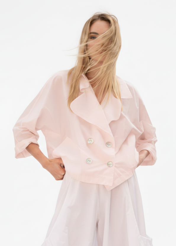 Nylon Cropped Sailor Jacket - Blush
