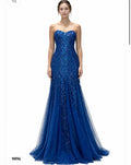 Peacock Feathers & Sequences Detailed Strapless Gown