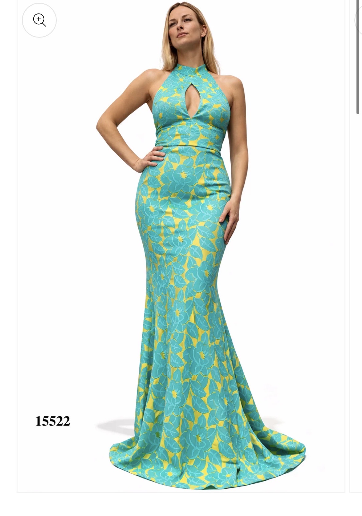 Halter Fitted Floral Dress With Backless Design and Flared Hem