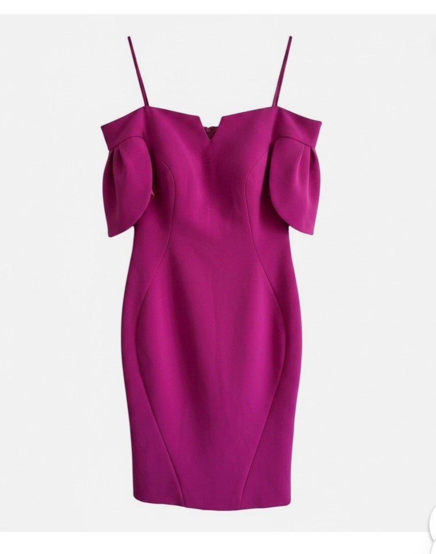 Women's Pink Solid Sheath Dress Sweetheart Neck Sleeveless Ruffle Knee Size 10