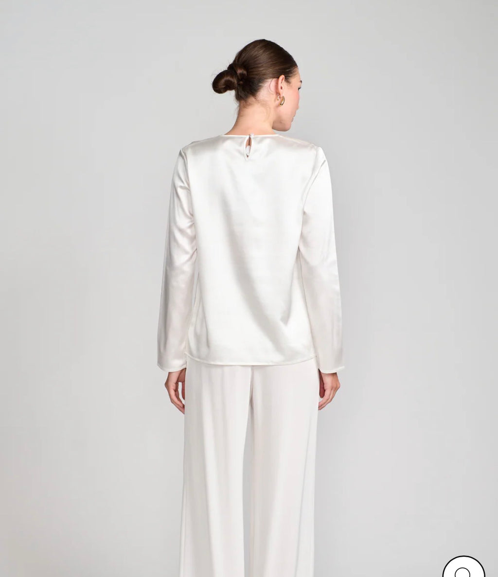 Diomi-Sateen Silk Signature Cross Blouse in White