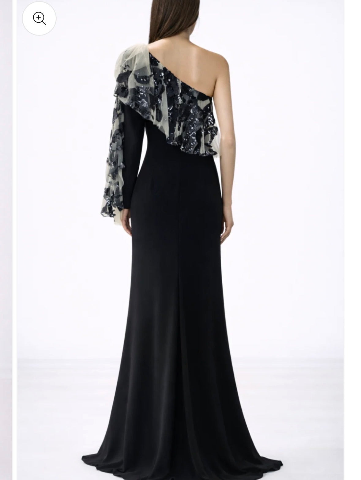 One Ruffled Sleeve Gown With Long Train