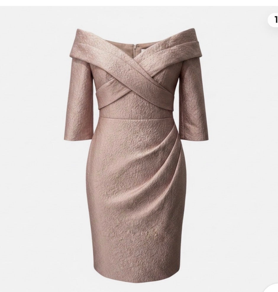 Gia Franco Women's Pink Off the Shoulder Jacquard Sheath 3/4 Sleeve Dress Size 8