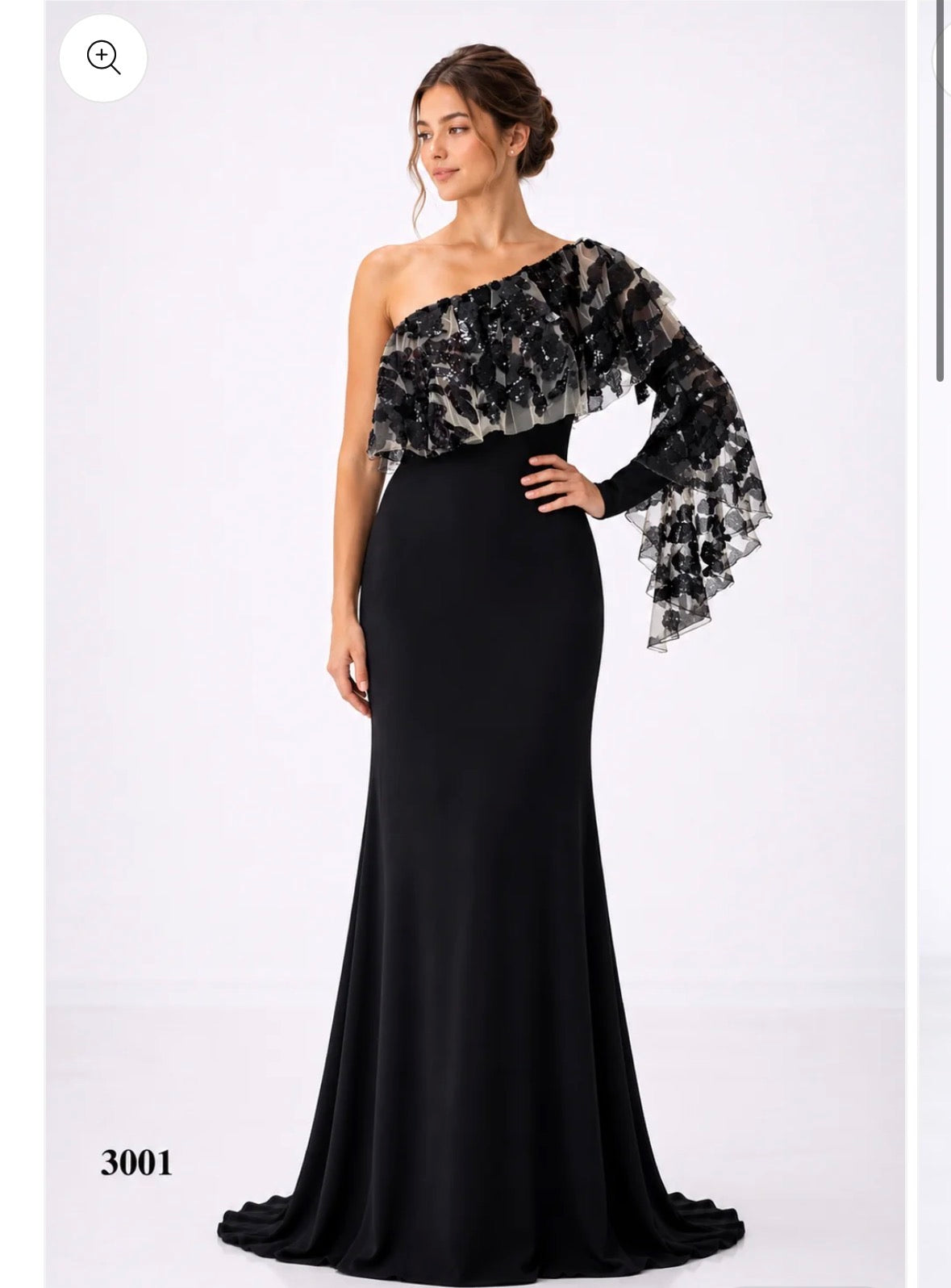 One Ruffled Sleeve Gown With Long Train