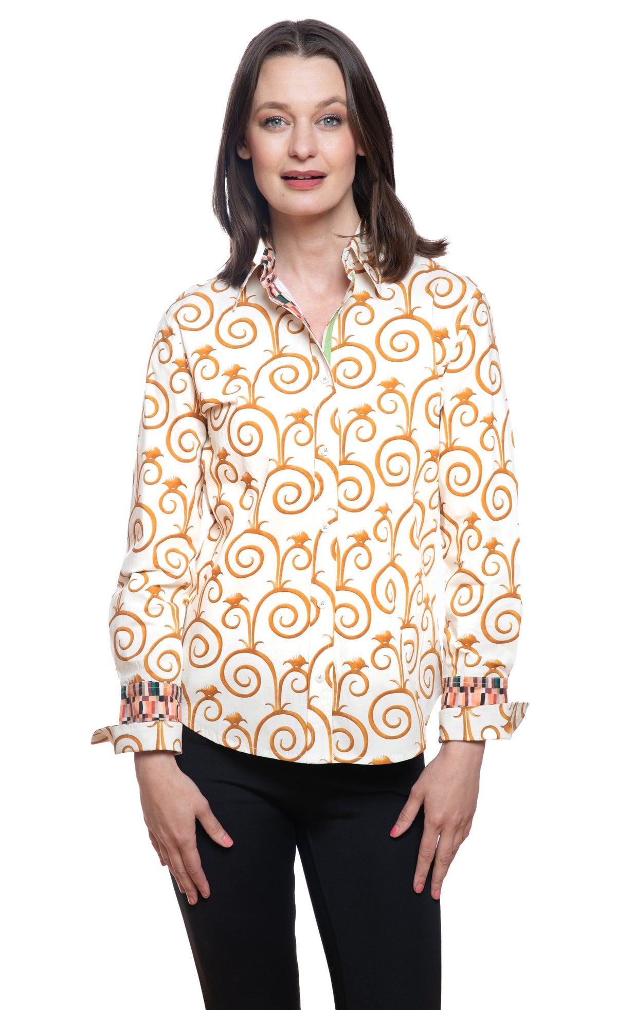 Rome Shirt Gold and White Swirl Print