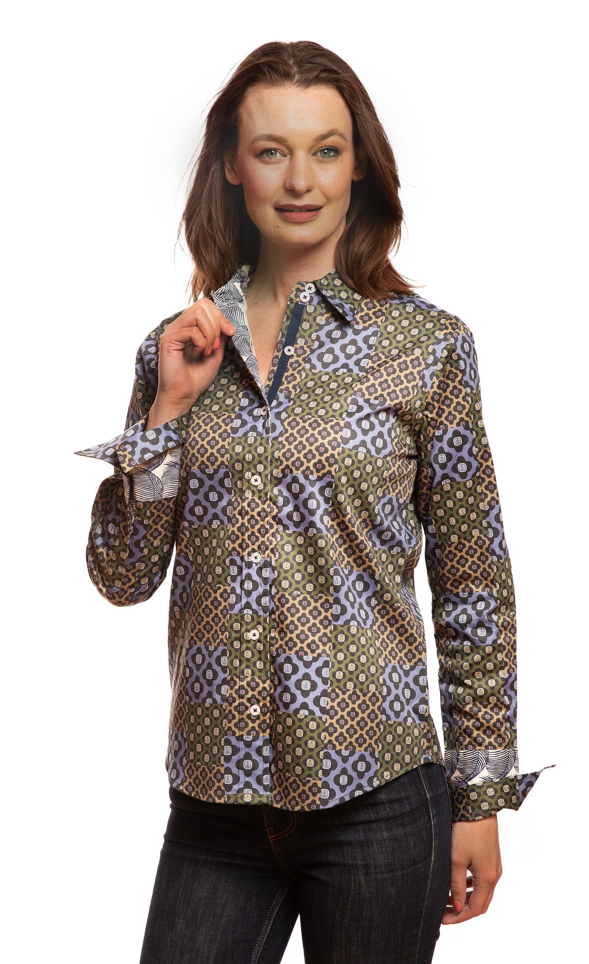Rome Shirt Navy Patchwork Foulard Print