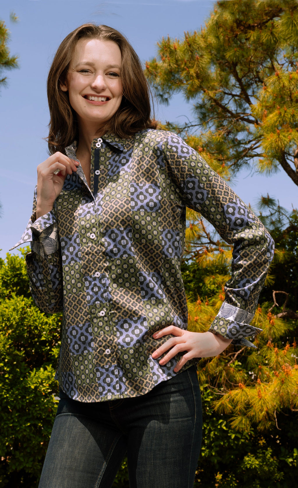 Rome Shirt Navy Patchwork Foulard Print