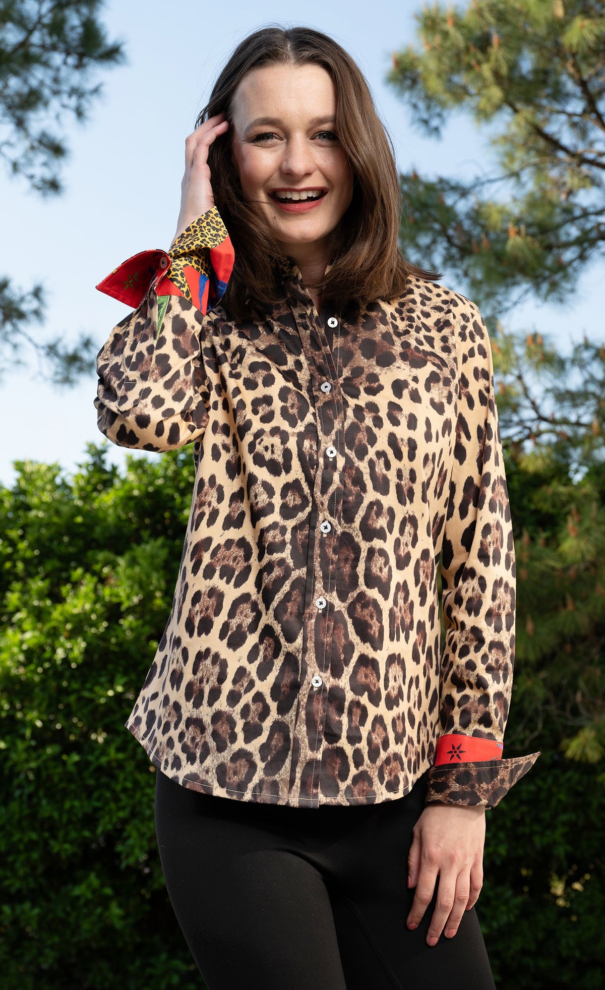 Rome Shirt Cheetah Print with Red Cuff