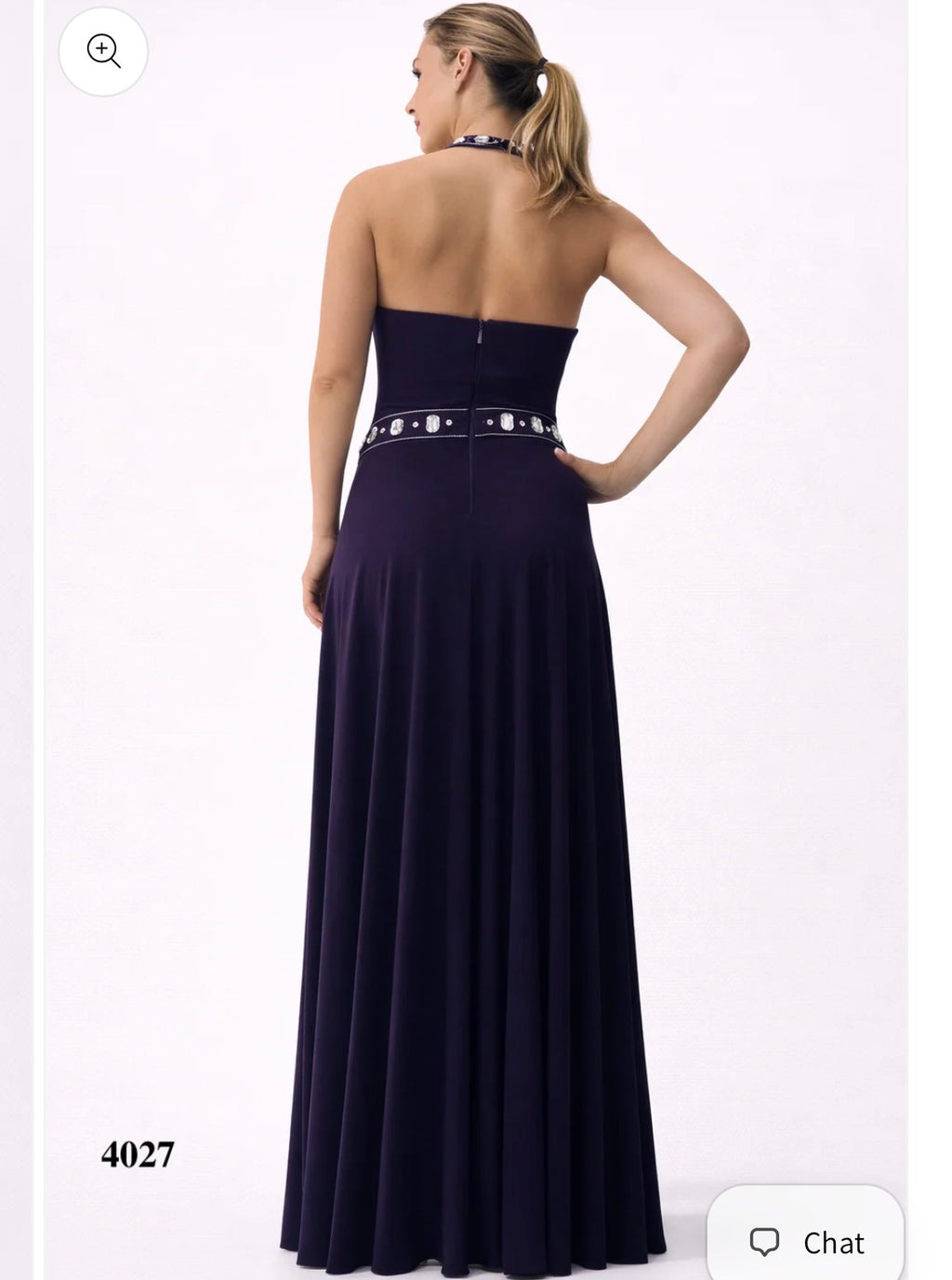 Halter Purple Gown with Silver Bead Details at Neckline and Waist
