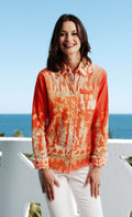 Cape Cod Top Orange Gold Thai Dancers Print Cotton Linen