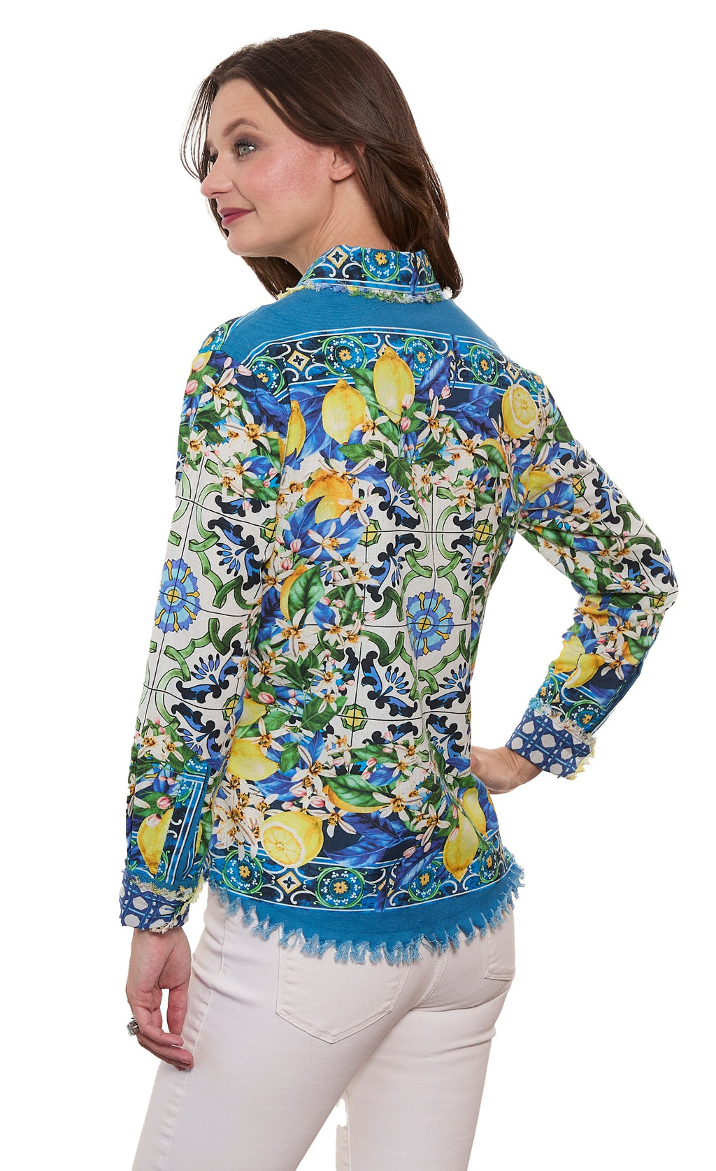 Cape Cod Top Lemons Print On Cotton Linen
