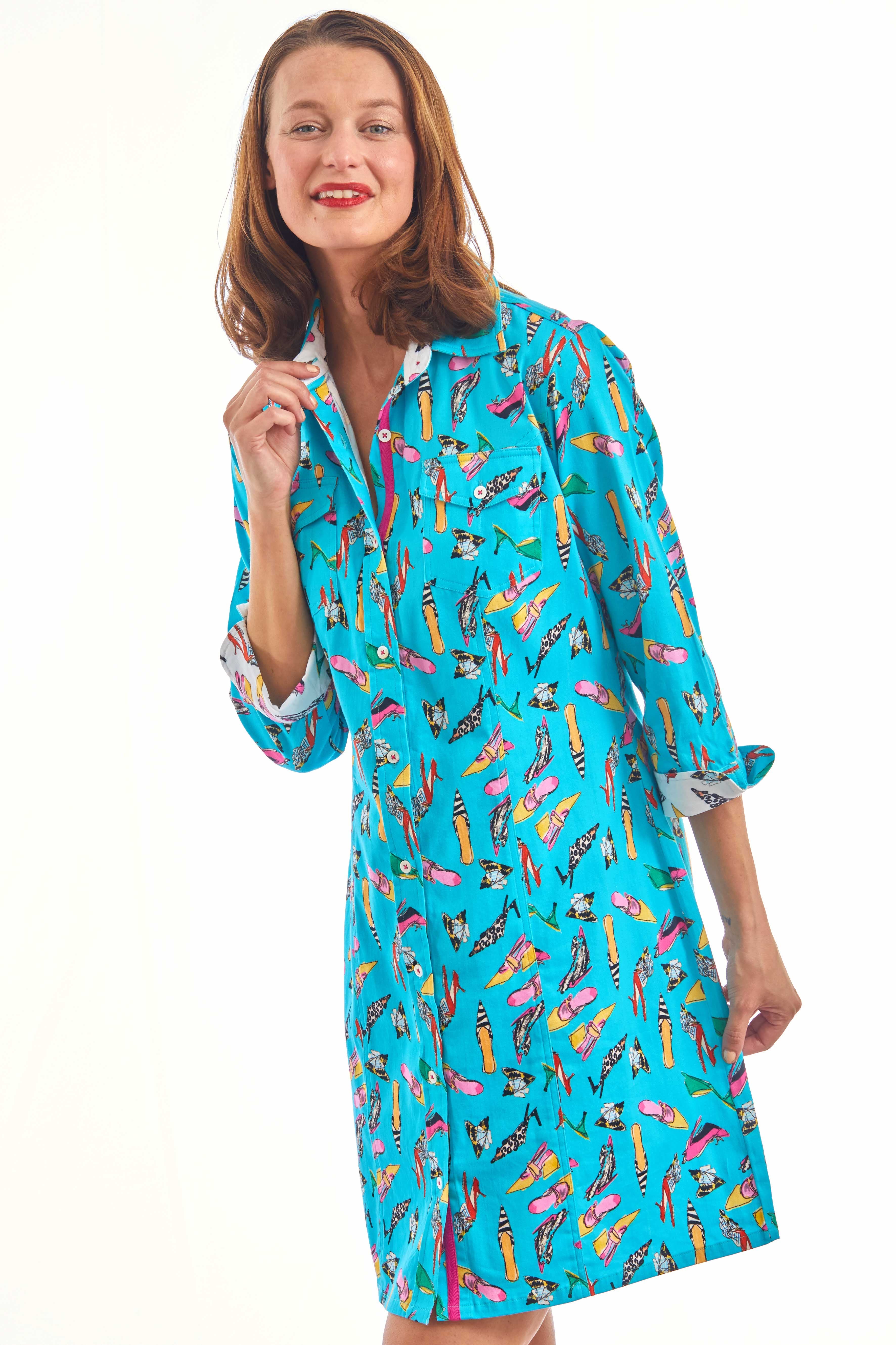 Sag Harbor Dress Turquoise/Shoe Print