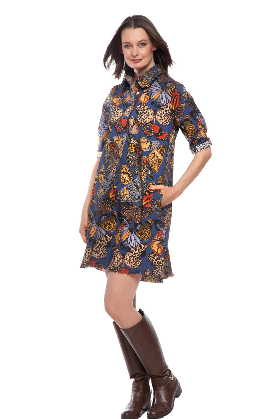 Chatham Dress Blue Butterfly Print