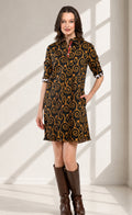 Chatham Dress Black and Gold Swirl Print