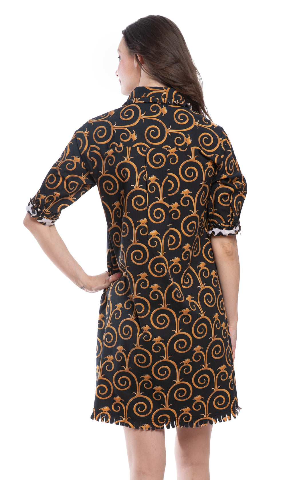 Chatham Dress Black and Gold Swirl Print