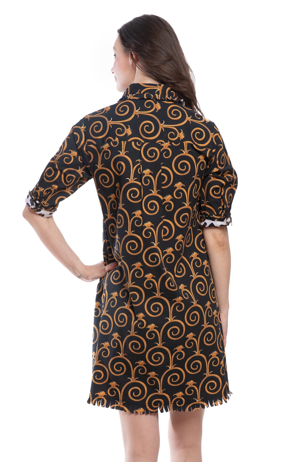 Chatham Dress Black and Gold Swirl Print