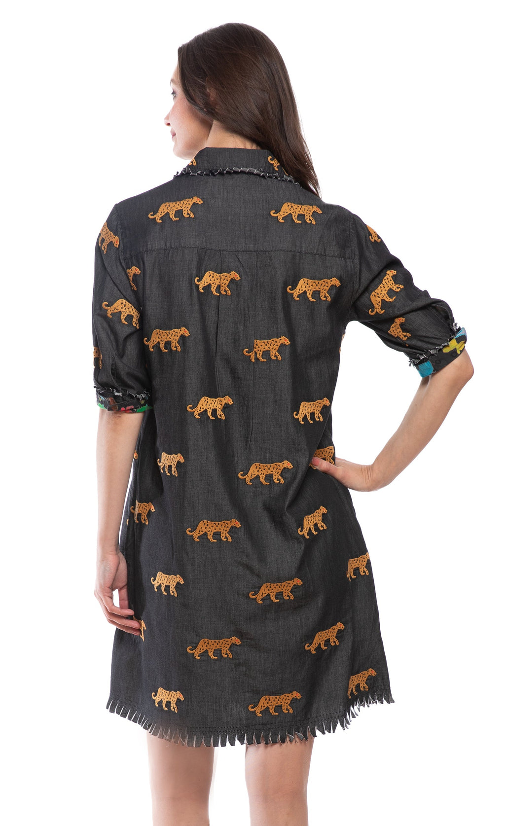 Chatham Dress Black with Cheetah Embroidery