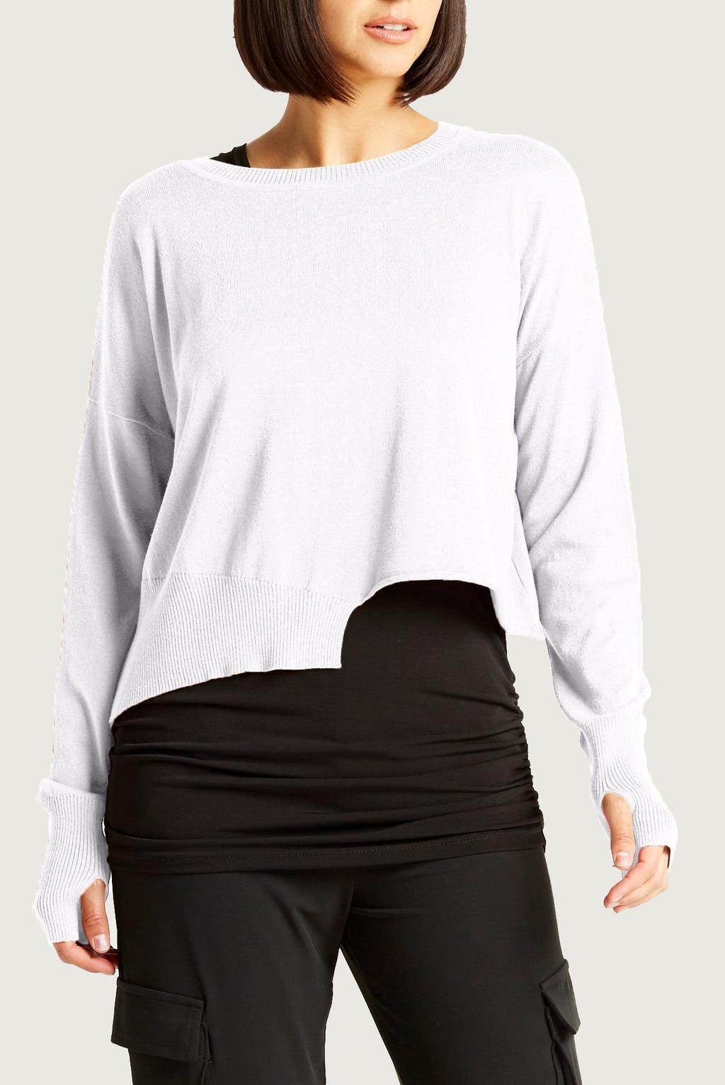 Pima Cotton Mini Knit Crewneck Sweater - White