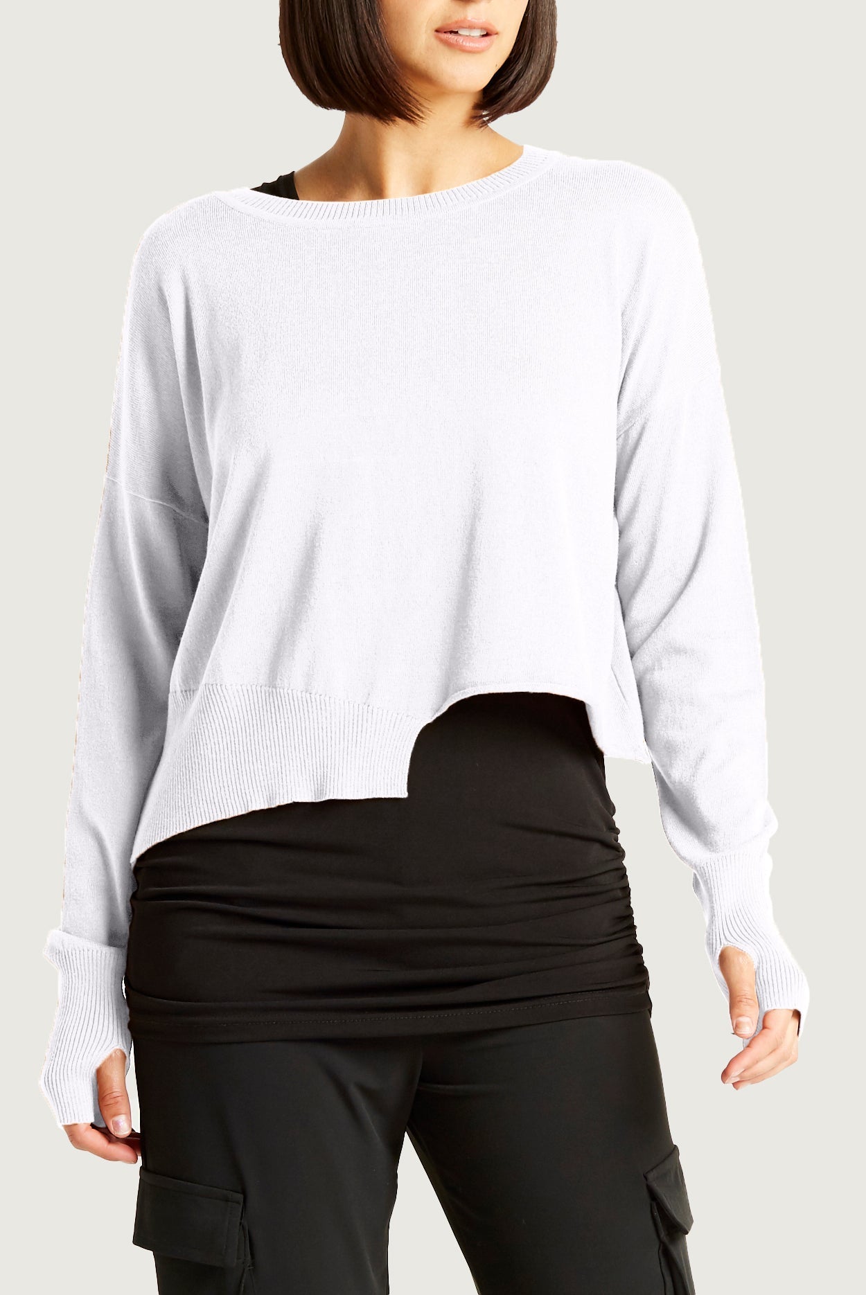 Pima Cotton Mini Knit Crewneck Sweater - White