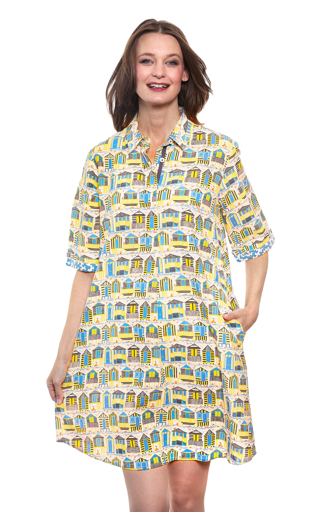 Monterey Dress Cotton Linen Cabana Print