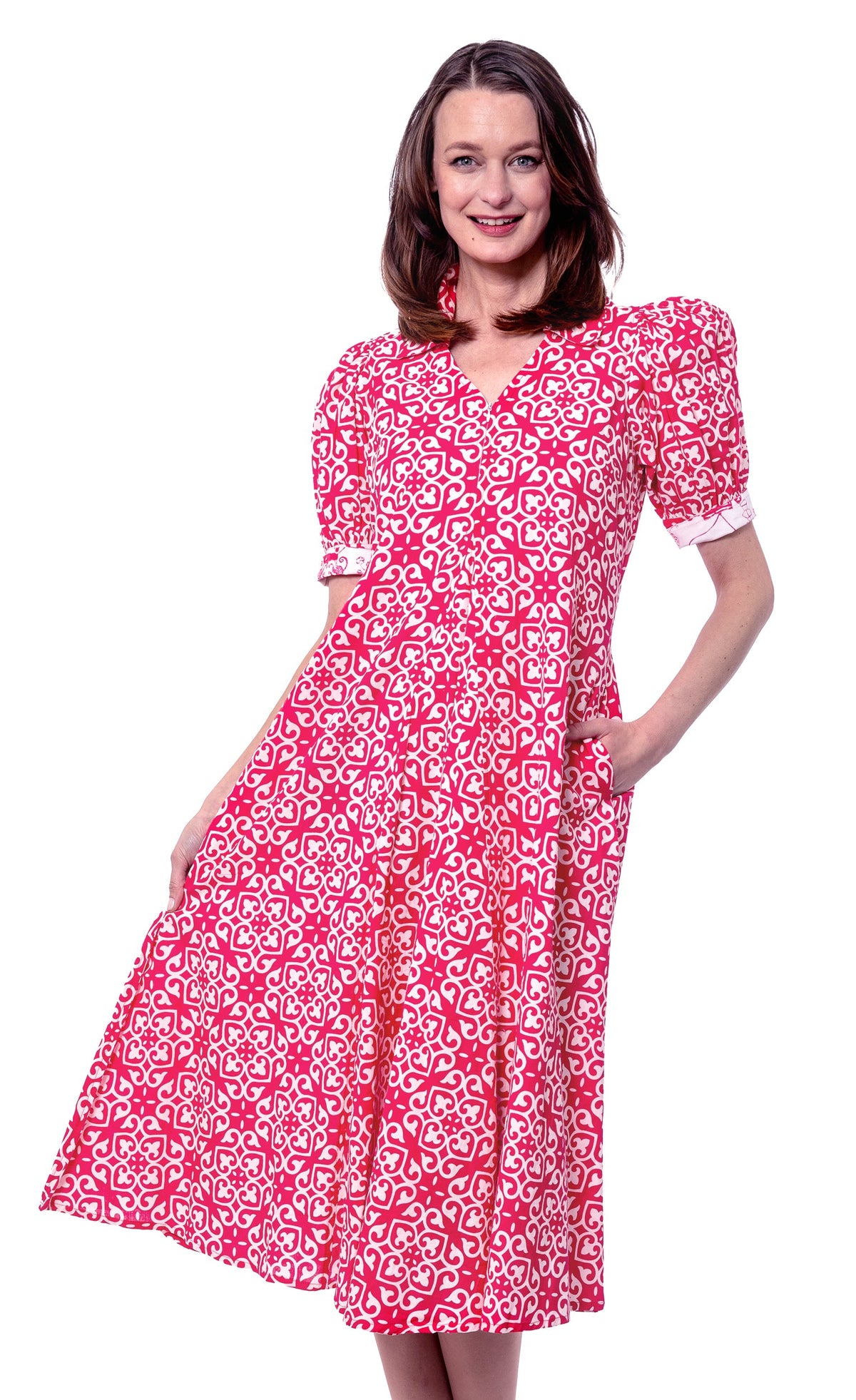 Montauk Dress Pink White Geometric