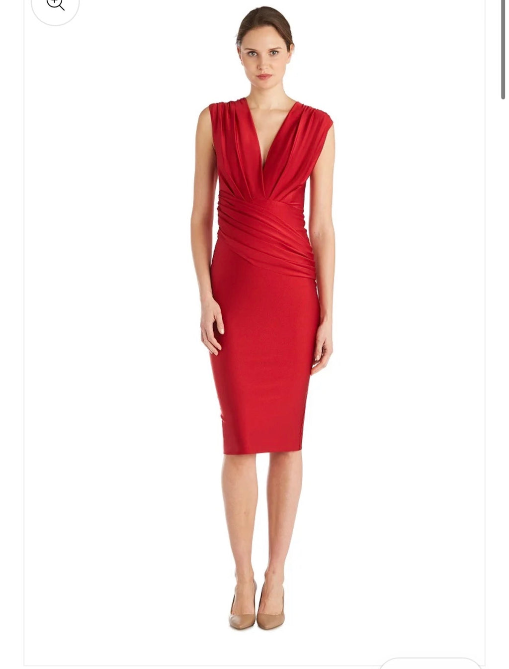 Deep V-Neck Sleeveless Dress- Red