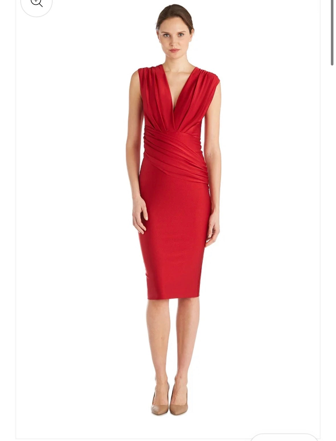 Deep V-Neck Sleeveless Dress- Red