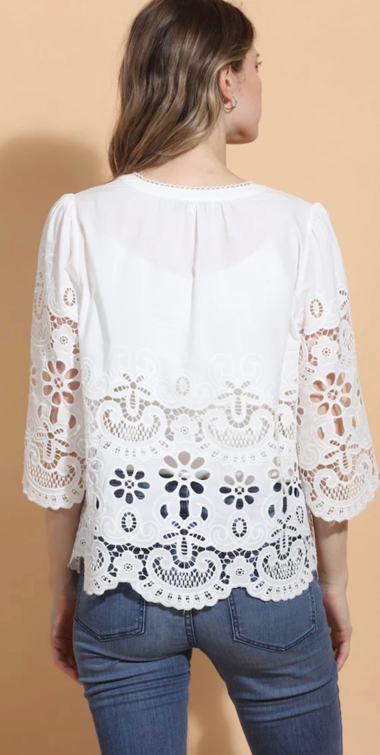 Jessie Liu-Cotton Embroidered Lace Blouse
