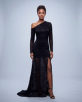 Midnight Leopard Asymmetric Gown