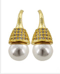 925 Sterling Silver Pearl CZ Pave Earring Set