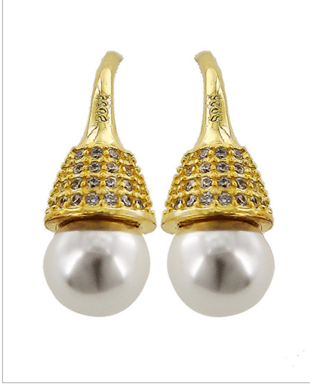925 Sterling Silver Pearl CZ Pave Earring Set