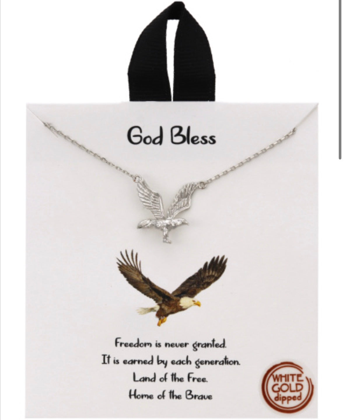 White Gold Dipped Silver Tone Box Chain Necklace Eagle Charm Pendant No Stone