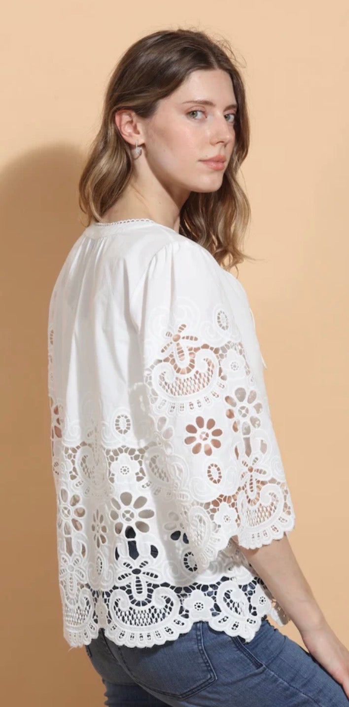 Jessie Liu-Cotton Embroidered Lace Blouse