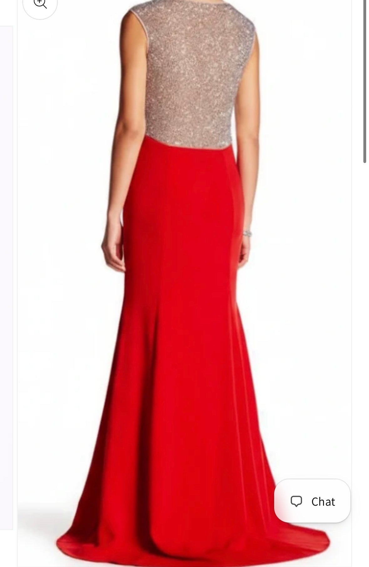 Sleeves Red Gown With Silver Rhinestones Details at Shoulders and Back