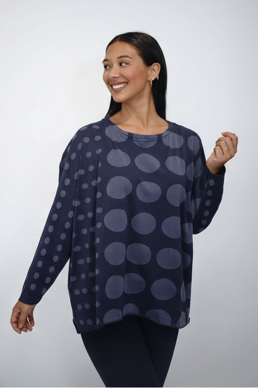 Pima Cotton Circles Luxury Boxy Tee - Midnight
