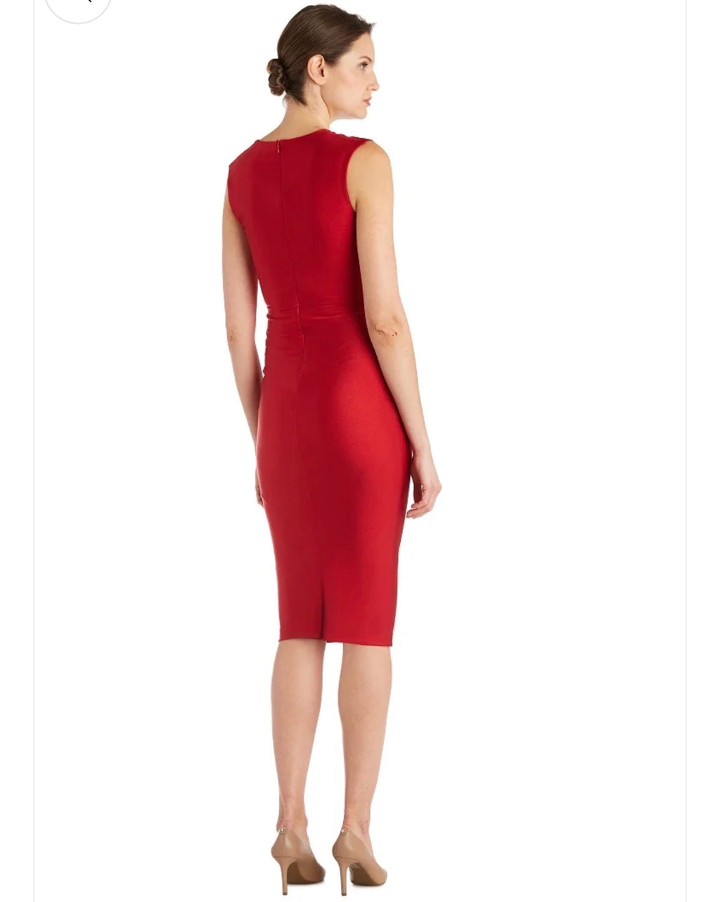 Deep V-Neck Sleeveless Dress- Red