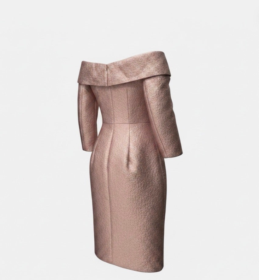 Gia Franco Women's Pink Off the Shoulder Jacquard Sheath 3/4 Sleeve Dress Size 8