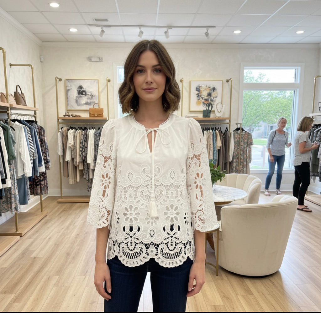 Jessie Liu-Cotton Embroidered Lace Blouse