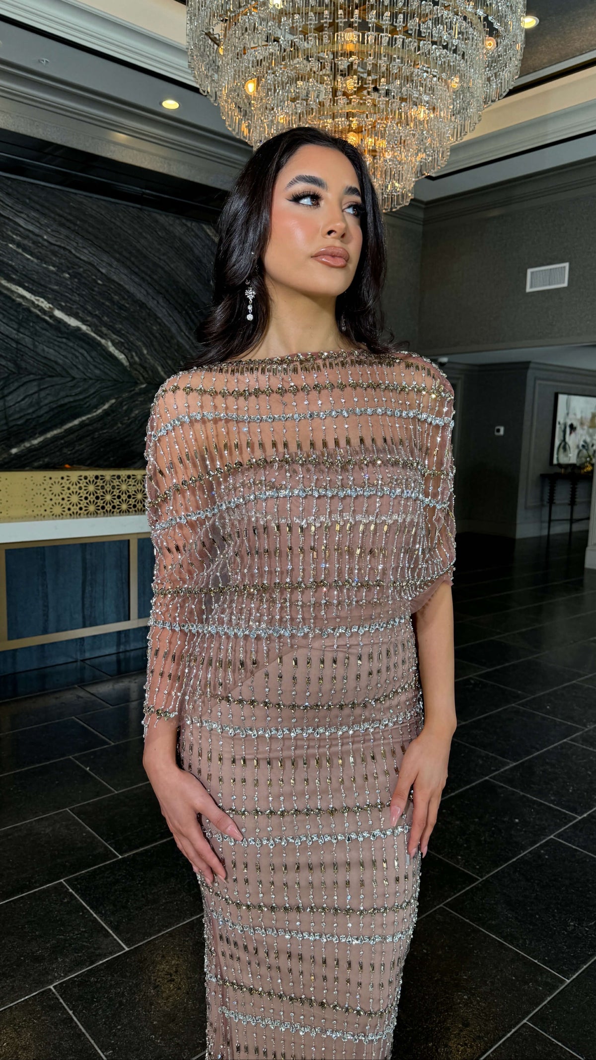 Amaliah Fitted Two Piece Shawl Beaded Gown