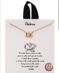 Padma Necklace Gold Plated Cable Chain Lotus Charm Pendant Clear Crystals