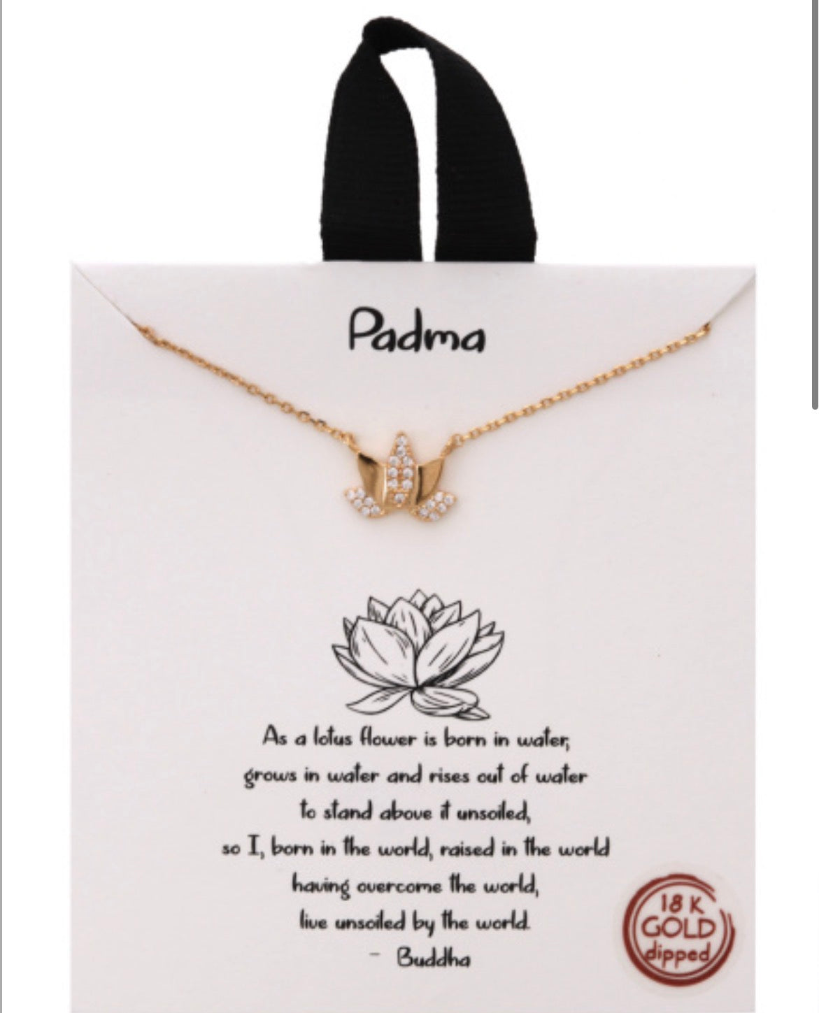 Padma Necklace Gold Plated Cable Chain Lotus Charm Pendant Clear Crystals