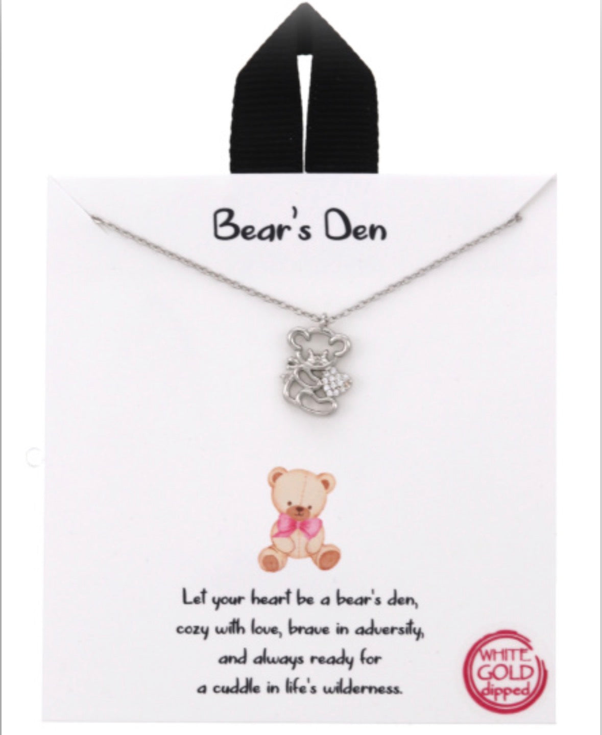 Positivity Bear & Heart CZ Necklace
