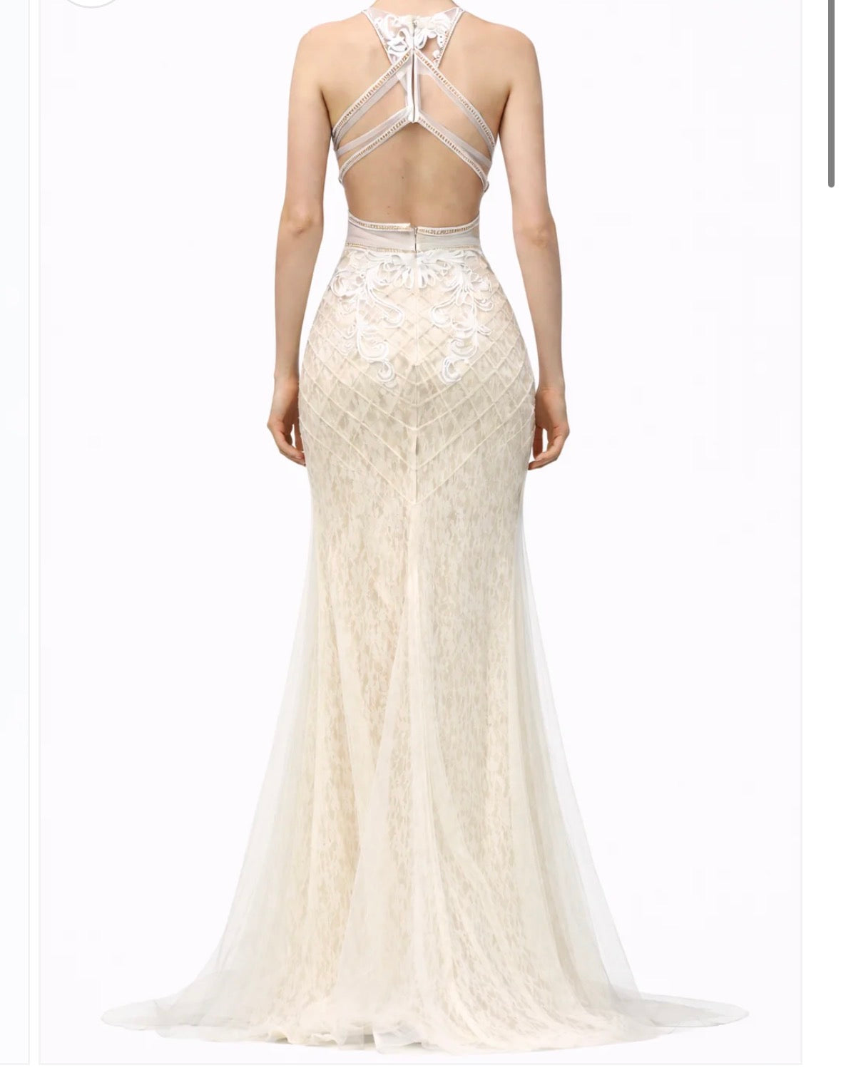 Halter Style Lace Gown with Embroidery Design
