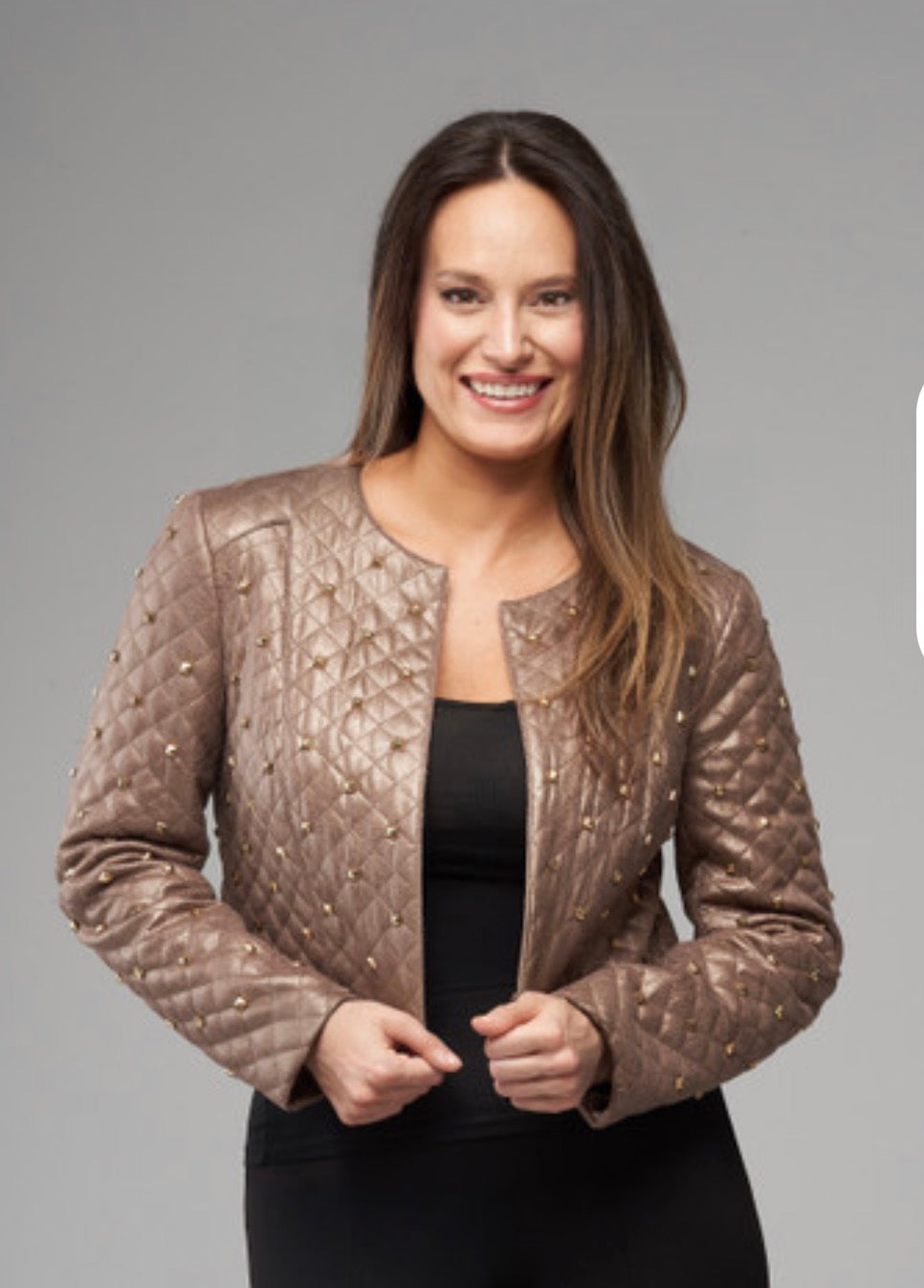 Kennedy Quilted Faux Leather Jacket with Studs.
