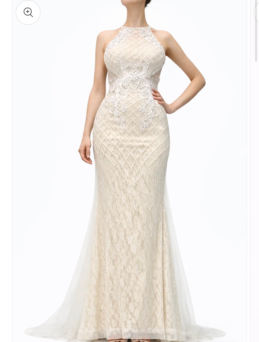 Halter Style Lace Gown with Embroidery Design