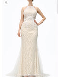 Halter Style Lace Gown with Embroidery Design