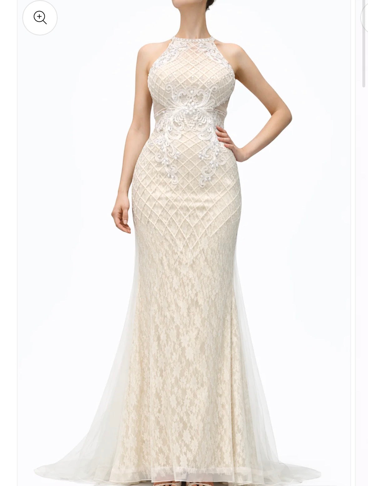 Halter Style Lace Gown with Embroidery Design