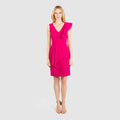 CN7183 Assymmetric Flounce Slvs Sheath