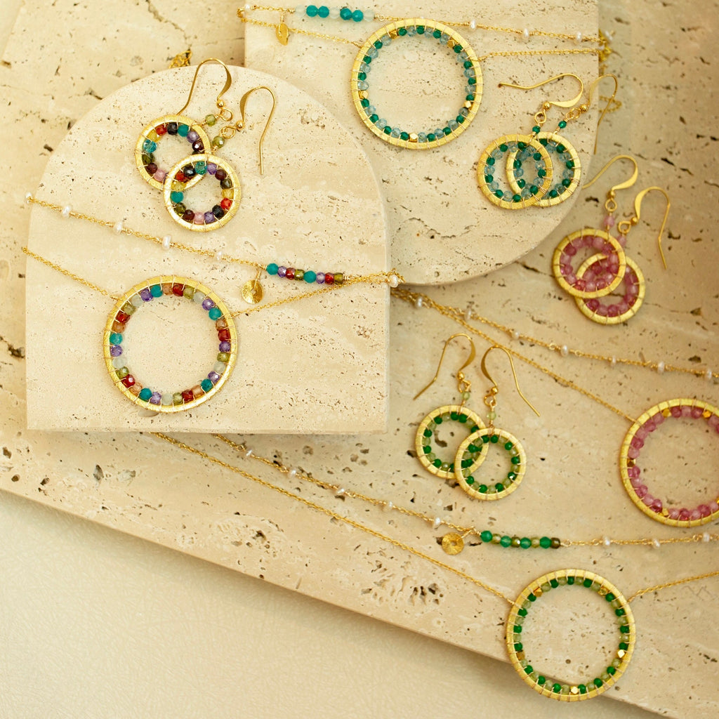 Pink Gemstone Halo Necklace