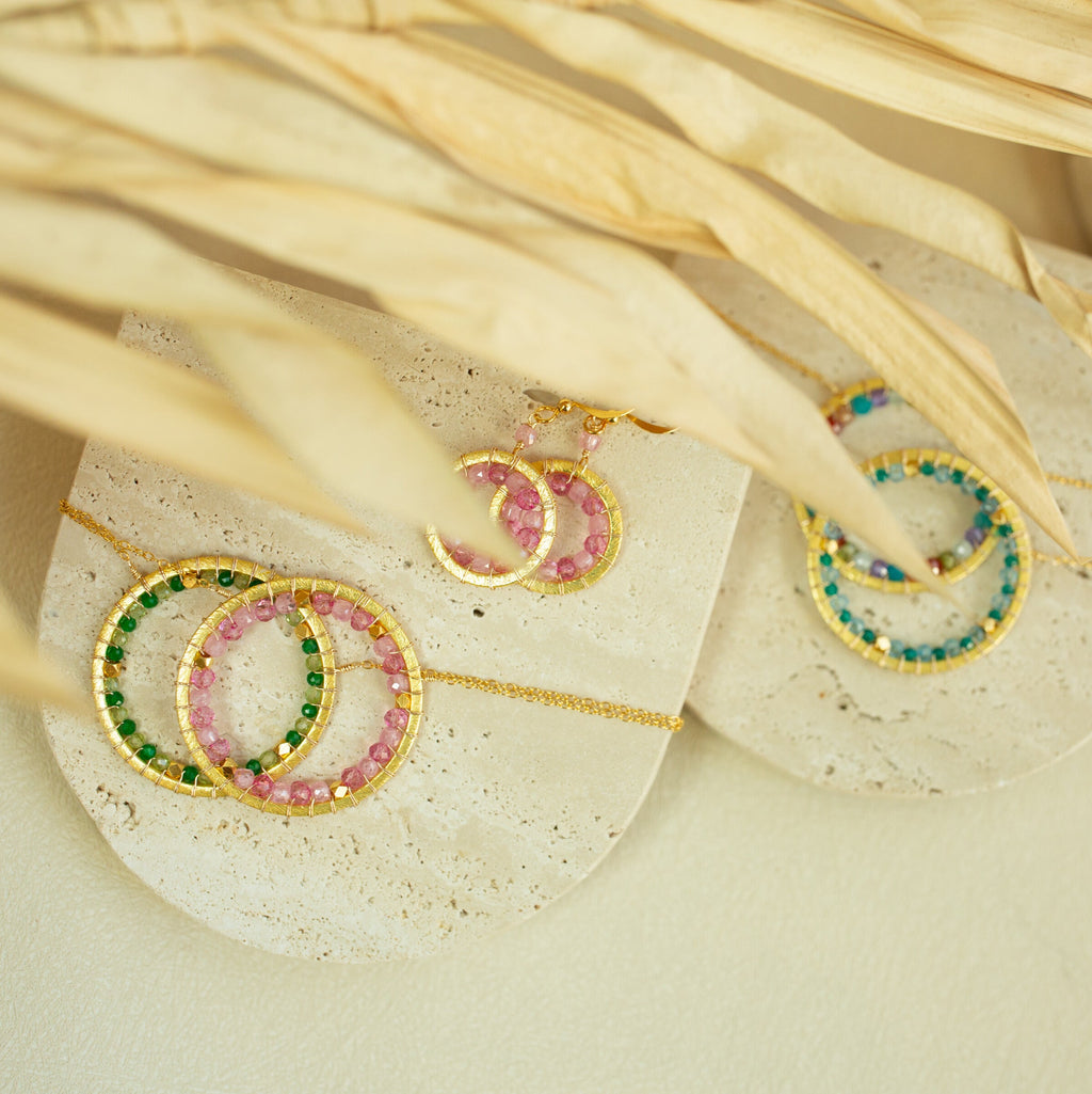 Pink Gemstone Halo Necklace